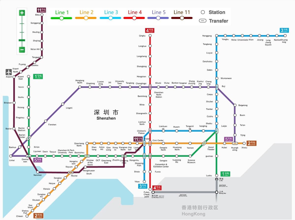 Shenzhen metro kaart 2016