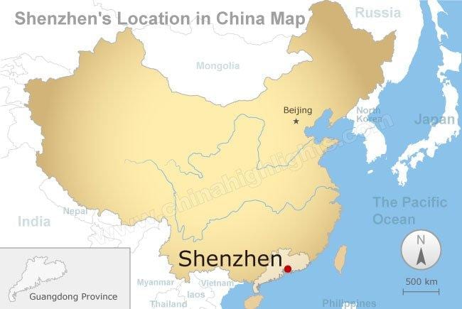 Shenzhen plek in China kaart
