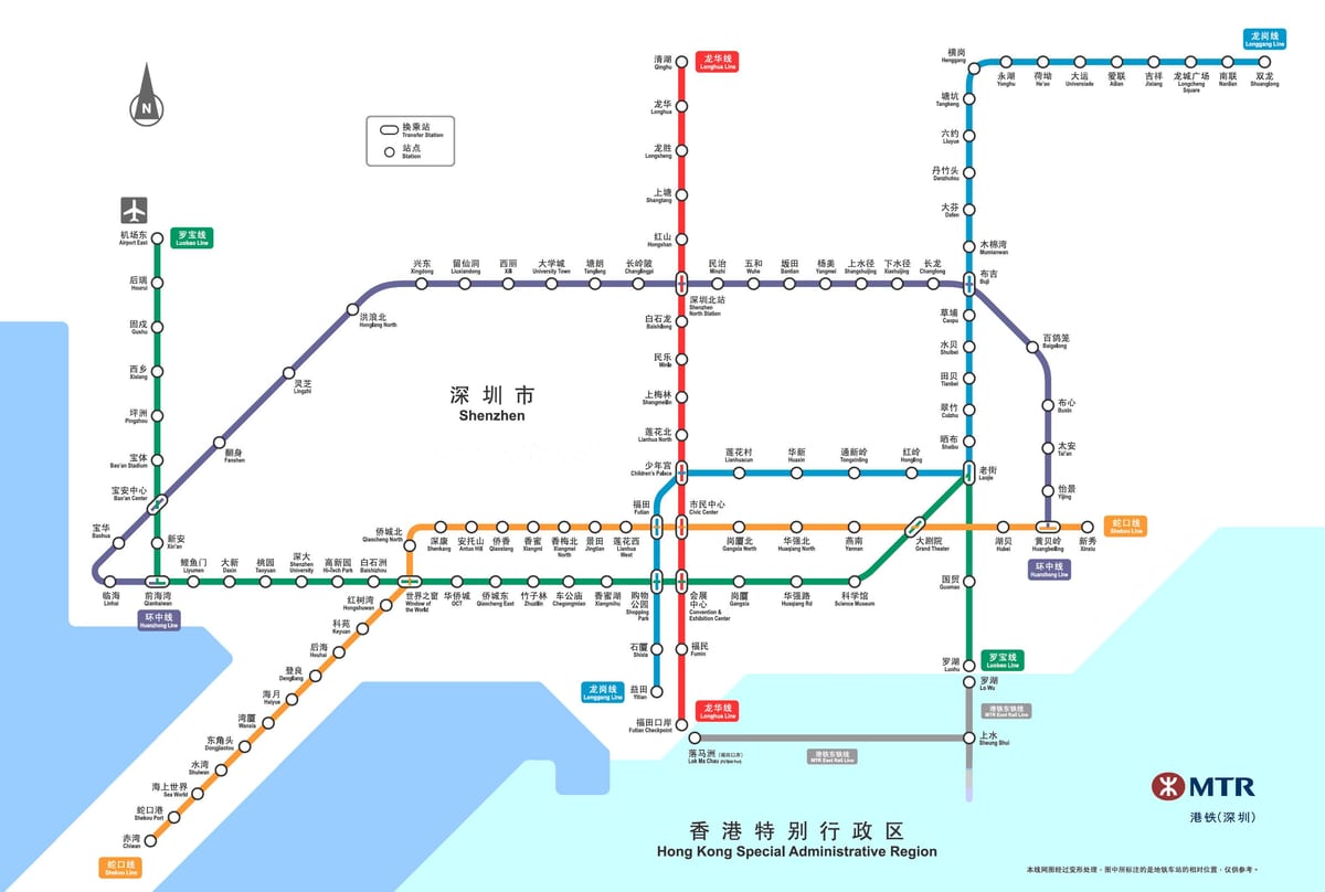 Shenzhen spoorweg-kaart